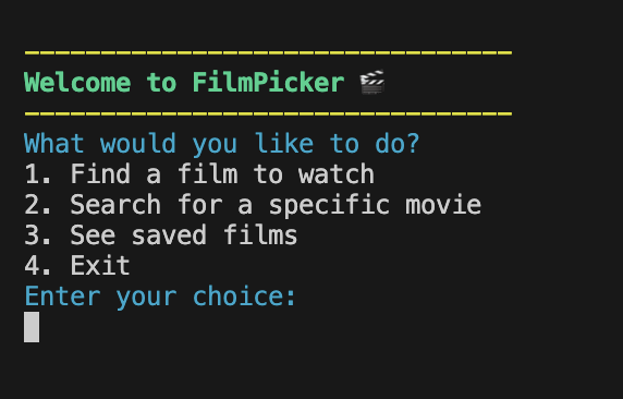 FilmPicker Main Menu
